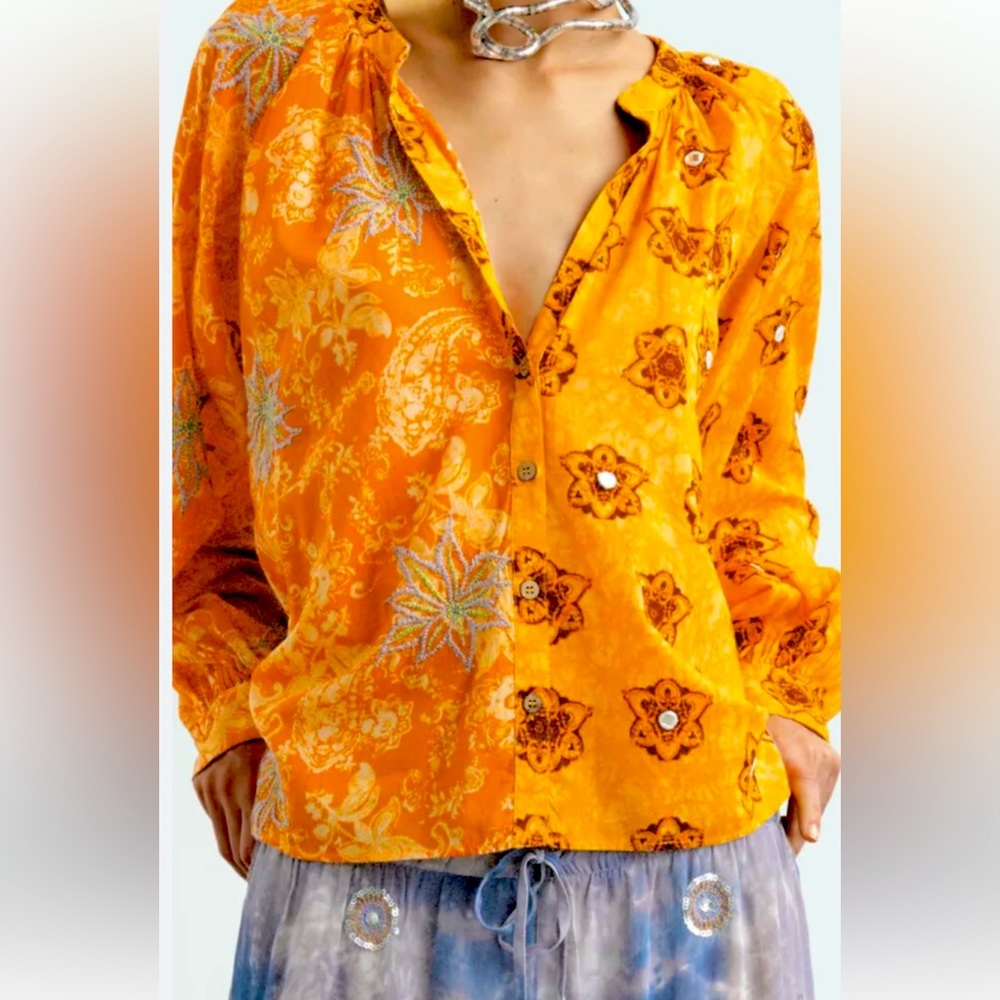 Zara NWT Size XS embroidered button down blouse